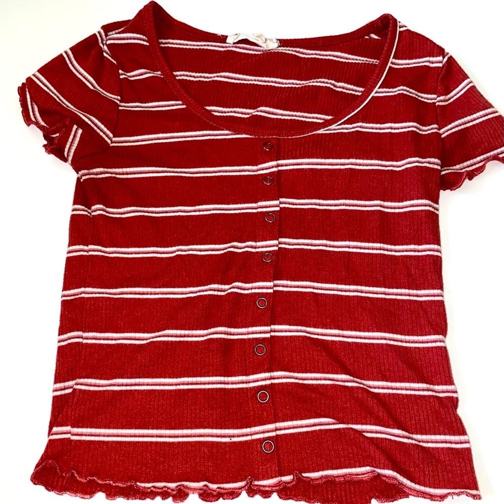 Burgundy Striped Top- Size Small